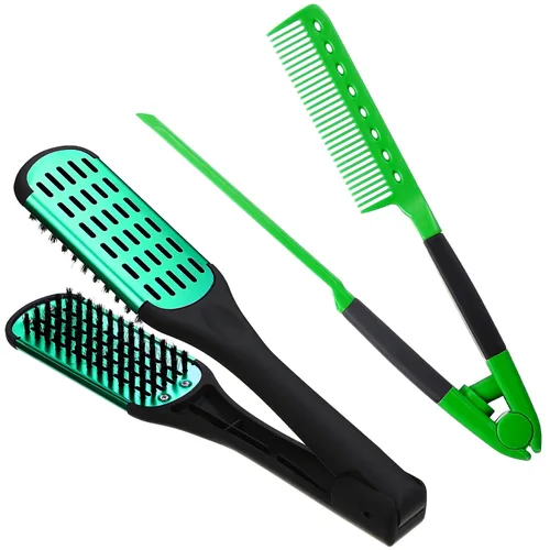 Miniatura 8 de CHENGU 2 piezas de peines para alisar el cabello, pinza de cerdas de jabalí de doble cara y cepillo en forma de V para peinar el cabello, para Negro