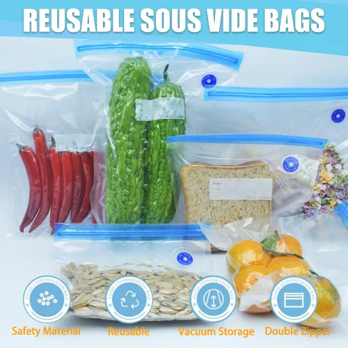 Miniatura 3 de Juego de 15 bolsas supergrandes para Sous Vide, bolsas selladoras al vacío reutilizables sin BPA y 2 clips de sellado para almacenamiento