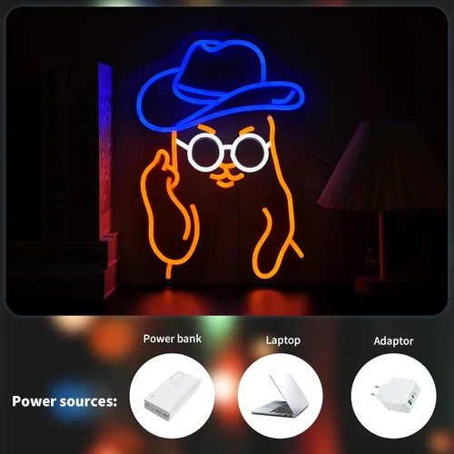 Miniatura 5 de Letrero de Neón de Gato Vaquero para Decoración de Pared Letreros de Neón LED Letrero Luminoso Decoración de Habitación Luces de Neón Alimentado por