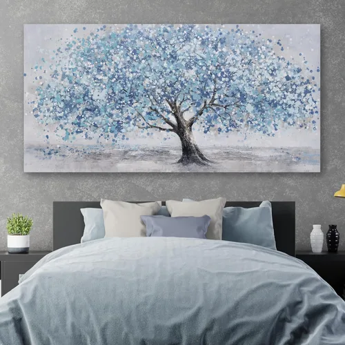 Miniatura 4 de Arte de pared de árbol de la vida, cuadro de árbol azul, decoración de pared, obra de arte enmarcada, lienzo abstracto, pintura de la naturaleza