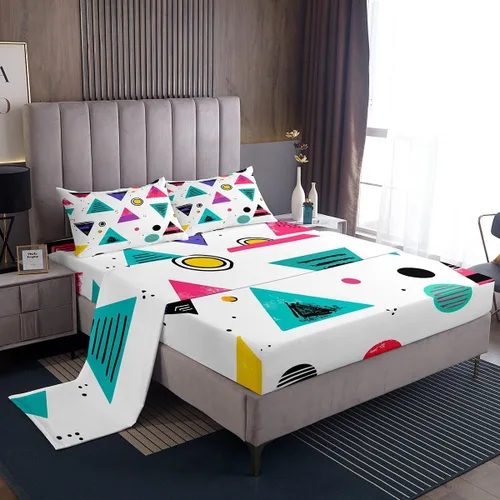 Miniatura 21 de Erosebridal Sábana bajera ajustable de los años 80, juego de sábanas geométricas de los años 80 y 90, decoración de Memphis, 80 estilos para Multi 04