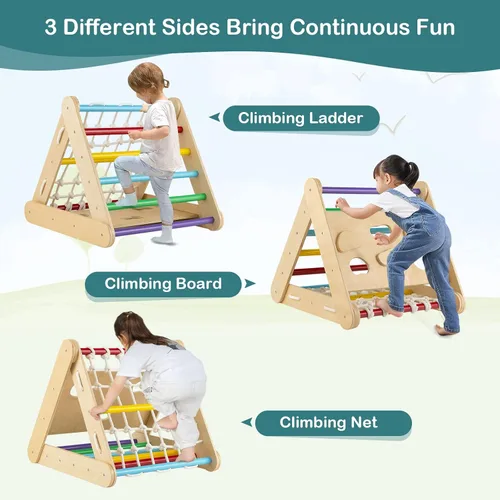 Miniatura 4 de Costzon - Juguete escalador de madera 4 en 1 para niños pequeños, escalador triangular con rampa deslizante, tabla y red para escalar, juguete