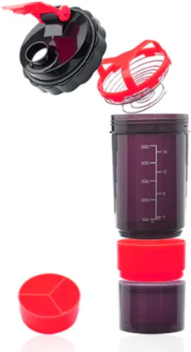 Miniatura 2 de Vaso coctelero rojo y negro, compartimentos de almacenamiento múltiples, 17 onzas