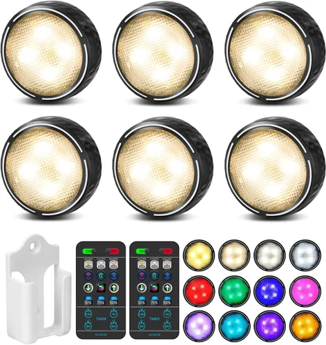 Miniatura 9 de TECOMLIGHT Luces de disco con control remoto, iluminación inalámbrica para debajo del gabinete, funciona con pilas, luces de empuje para cocina