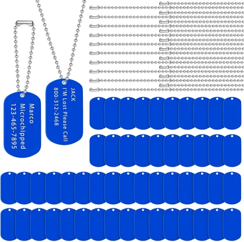 Miniatura 13 de Yinkin Juego de 200 etiquetas militares personalizadas para perro, incluye 100 etiquetas de perro de aluminio en blanco para grabar, 100 bolas
