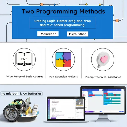 Miniatura 4 de Coche inteligente Micro:bit con tutorial detallado de programación gráfica y microPython de MakeCode, seguimiento de línea IR y módulos de luz RGB