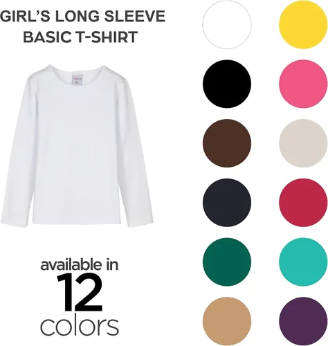 Miniatura 5 de Lovetti Camisas básicas de manga larga para niñas, de algodón turco, cuello redondo, ropa de moda