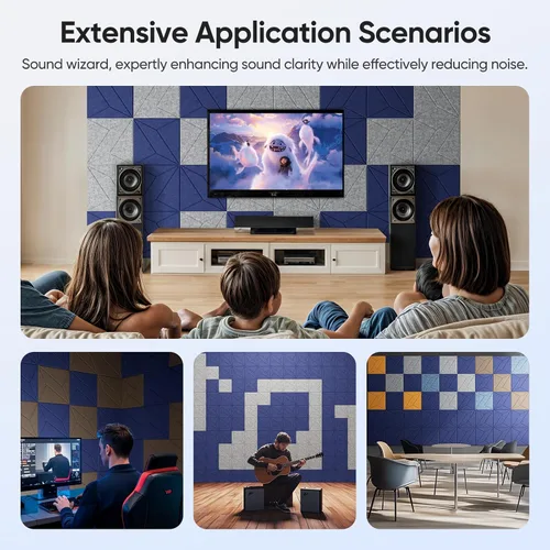 Miniatura 6 de Paquete de 12 paneles acústicos de 12 x 12 x 0.4 pulgadas para absorción de sonido de pared, paneles de sonido cuadrados autoadhesivos de rayas P