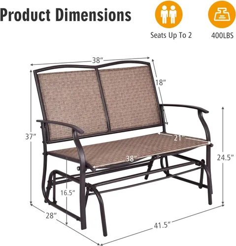 Miniatura 3 de Redeo Wenst'sKufAN - Silla mecedora para patio, banco de columpio para exteriores con marco de acero estable, banco mecedora para 2 personas, ideal