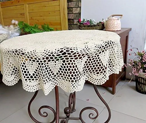 Miniatura 3 de Laivigo Tapabocas redondos hechos a mano con encaje de ganchillo, 31 pulgadas, color beige