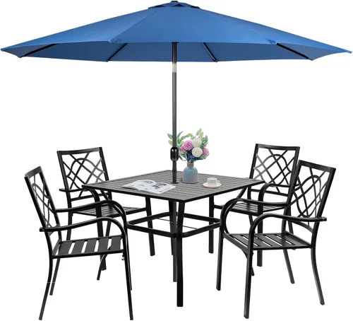Miniatura 9 de 2 sillas de comedor al aire libre, sillas apilables de hierro forjado para patio, bistró, con reposabrazos para jardín, porche, patio trasero, Negro