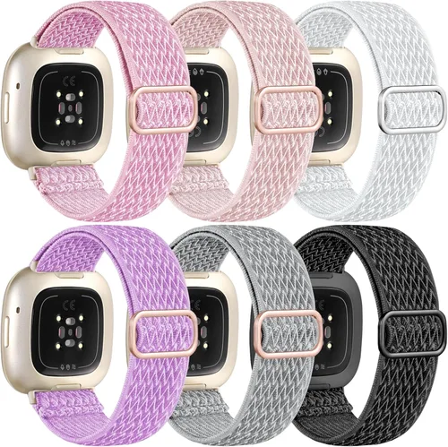 Miniatura 12 de Ouwegaga Banda elástica compatible con Fitbit Versa 4 bandas/Sense 2/Sense/Versa 3 bandas para mujeres y hombres, correa deportiva ajustable