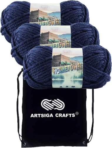 Miniatura 44 de Lion Brand Hometown New York White 135-100 (3 madejas - mismo lote de tinte) #6 S Bulky - Hila acrílica para crochet y tejer con bolsa para proyectos
