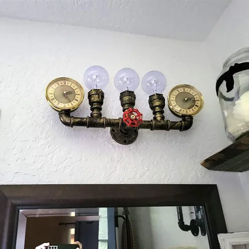 Miniatura 4 de Aplique de pared de tubo de agua de 3 luces, lámpara de pared Steampunk industrial retro en bronce antiguo