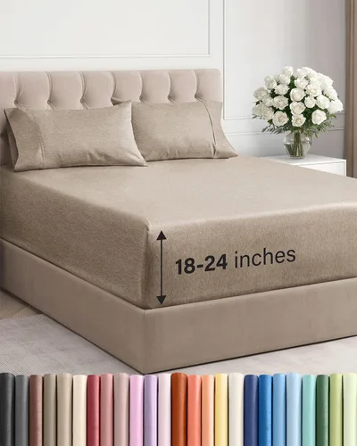 Miniatura 112 de Sábanas King divididas con bolsillos extra profundos, sábanas transpirables y refrescantes de 5 piezas, sábanas de lujo para hotel, suaves, sin 22