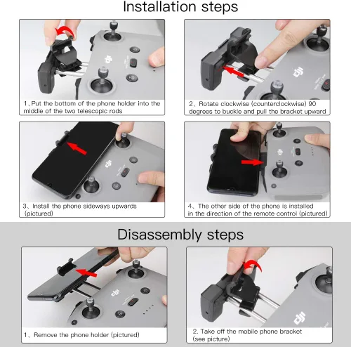 Miniatura 4 de Kit extensor de soporte de clip para teléfono celular compatible con DJI Air 3 / Mini 3 Pro/Mini 2 / Air 2 2S / Mavic 3 Drone Controladores