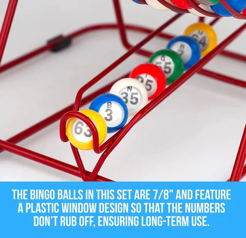 Miniatura 6 de Regal Bingo - Juego de Bingo Profesional con Jaula de Rueda de 11 Pulgadas, 75 Bolas de Bingo, Tablero Maestro, 18 Tarjetas de Bingo y 25 Tarjetas