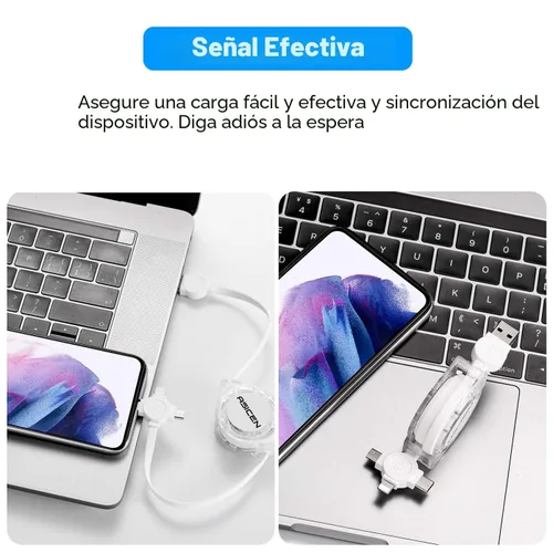 Miniatura 5 de Cable de carga múltiple retráctil 3 en 1, paquete de 2 cables de carga rápida retráctil, cable de sincronización de datos con puertos iPhone/tipo