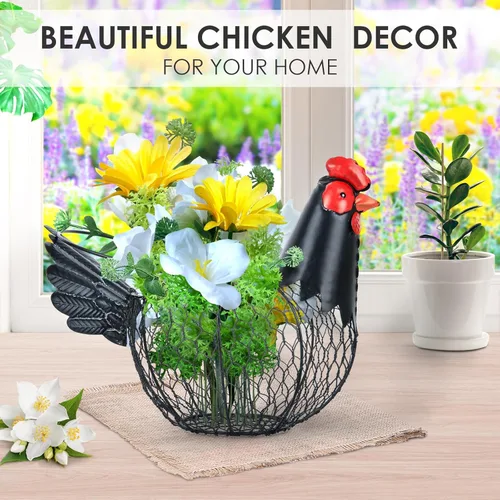 Miniatura 4 de Cesta de huevos de pollo, cestas colectoras de huevos, cesta de alambre metálico para huevos con asa, decoración de pollo de estilo granja, cuenco