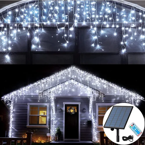 KiflyTooin Luces Solares de Navidad para Exteriores Impermeables Luces de Cortina para Decoraciones de Navidad 320 LED 29.5 pies 60 Gotas, Luces de