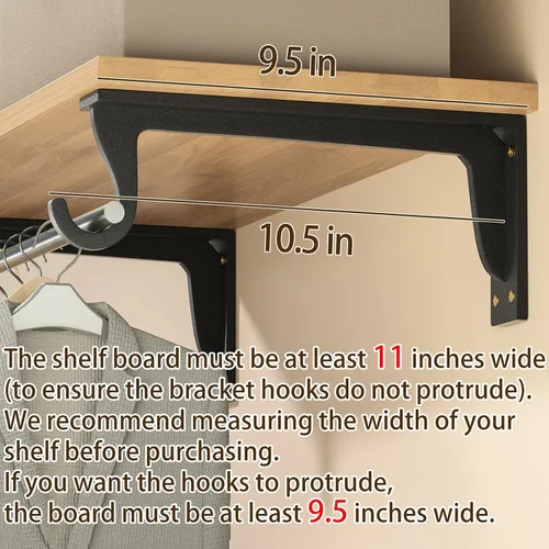 Miniatura 3 de Soportes para barra de armario, soporte resistente de 400 libras, soportes de estante de armario con soporte para barra para armario, baño y cocina