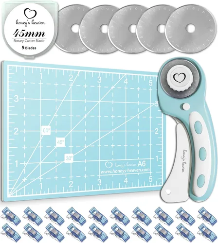 Miniatura 13 de Juego de cortador giratorio - Kit de acolchado incl. Cortador de tela de 45 mm, 5 cuchillas de repuesto - Ideal para manualidades, costura, parcheo