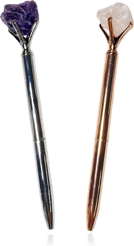 Sonoran Souvenirs 2 bolígrafos de cristal natural genuino para diarios de manifestación, regalos significativos (amatista y cuarzo rosa)