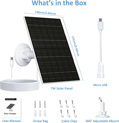 Miniatura 2 de Zivif Panel solar de 7 W para cámaras de seguridad, cargador solar USB C de 5 V y micro USB, fuente de alimentación impermeable IP66