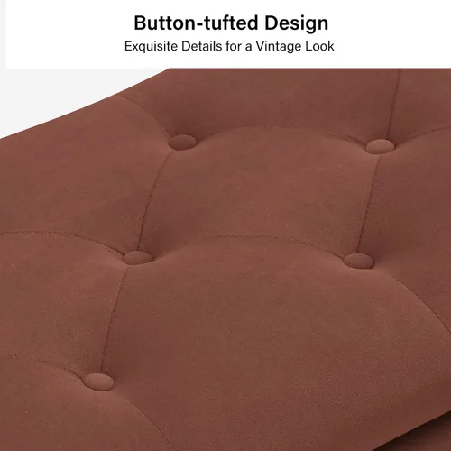 Miniatura 3 de HULALA HOME Moderno banco otomano de almacenamiento de terciopelo con base dorada y borde de cabeza de clavos, banco tapizado para dormitorio