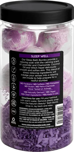 Miniatura 7 de Nature's Beauty Set de regalo de bomba de baño de manzanilla y lavanda - Bomba de spa relajante de lujo con vainilla + aroma cítrico hecha