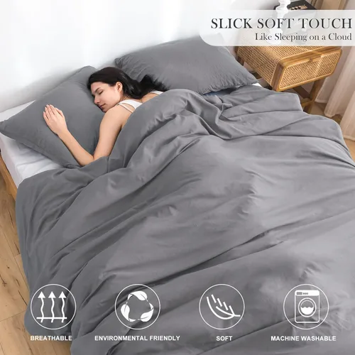 Miniatura 2 de COTTEBED Juego de edredón gris ultra suave, tamaño Queen Full, ropa de cama para todas las estaciones, ligero, difuso, esponjoso, moderno, de Gris