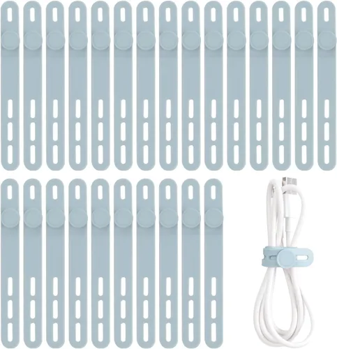 Miniatura 10 de Oligei 25 bridas de silicona para cables, reutilizables, de alta elasticidad para cables eléctricos, organizador de cables para auriculares