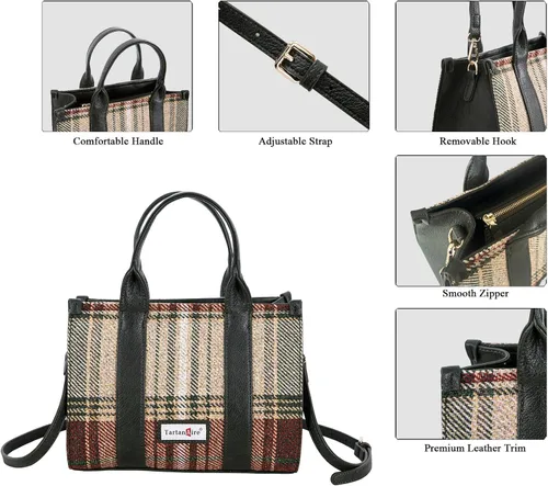 Miniatura 7 de Bolso a cuadros para mujer, bolso a cuadros con asa superior, bolsa de trabajo, bolsa de hombro cruzada para viajes de oficina