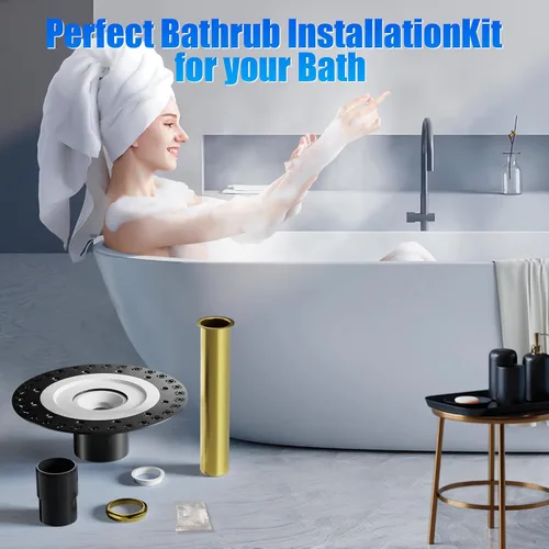 Miniatura 2 de Kit de desagüe de bañera independiente para bañera independiente con tubo de cola de latón y tubo de plástico ABS Negro mate