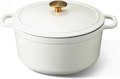 CAROTE Olla de horno holandés de hierro fundido esmaltado de 5 cuartos con tapa, horno holandés de alta resistencia para hornear pan de masa madre,