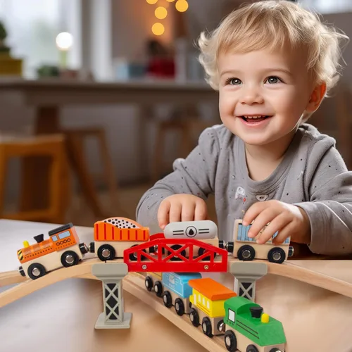 Miniatura 6 de Conjuntos de Trenes de Madera para Niños Pequeños, 12 Piezas de Juguetes de Tren Magnéticos Compatibles con Brio, Thomas, Melissa y Doug, para Niños