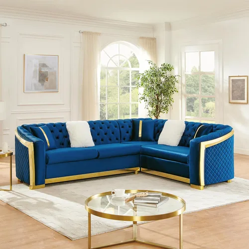 Miniatura 23 de KEIKI Sofá Chesterfield de terciopelo de lujo de gran tamaño de 81 pulgadas con decoración de acero inoxidable dorado, sofá de 3 plazas