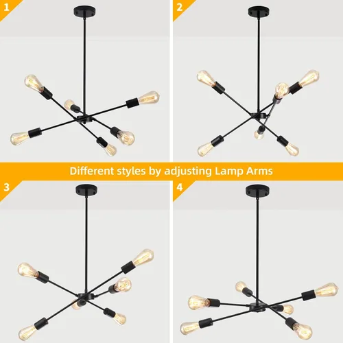 Miniatura 6 de Candelabros Sputnik - Moderna lámpara de techo Sputnik de 6 luces para sala de estar - Lámpara Sputnik industrial negra para comedor, dormitorio