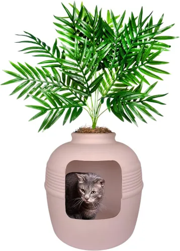 Miniatura 30 de Good Pet Stuff Caja de arena oculta para gatos con planta artificial, maceta redonda decorativa, filtro de carbón con ventilación para control