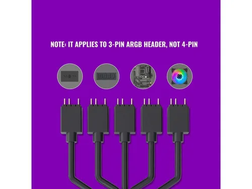 Miniatura 6 de Cooler Master Cable divisor ARGB de 1 a 5 V / 5 V - Compatible con RGB direccionable de 3 pines - Cable de sincronización LED para soporte