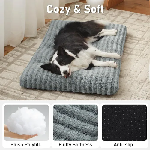 Miniatura 2 de FURTIME Cama Lavable para Perros de Tamaño Grande, Camas de Jaula para Perros de Lujo, Almohada Cómoda y Esponjosa para Perros, Alfombrilla Gris