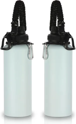 Miniatura 9 de Volhoply Botellas de agua aisladas en paquete de 2, 40 onzas, botella deportiva de acero inoxidable con asa de paracord y tapa con boquilla, taza