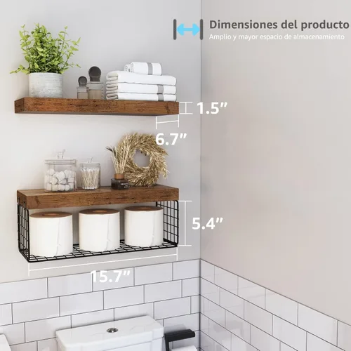 Miniatura 3 de QEEIG Estantes de baño sobre el inodoro, estantes flotantes montados en la pared, almacenamiento de papel higiénico, estante pequeño de decoración