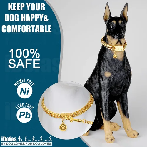 Miniatura 5 de Collar de cadena para perro, collar de perro de eslabones cubanos de oro de 0.551 in con hebilla a presión, collares de acero inoxidable chapado
