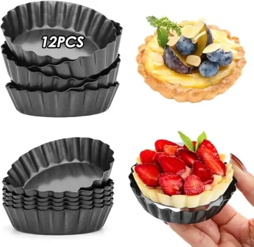 12 paquetes de moldes para tartas de huevo, mini moldes para tartas de 3 pulgadas, parte inferior extraíble, molde antiadherente reutilizable para