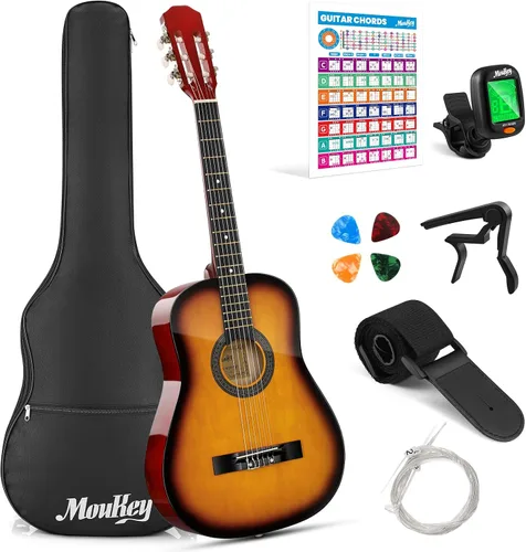 Miniatura 10 de Moukey Guitarra acústica de 30 pulgadas para principiantes, niños y jóvenes, 1/4 tamaño Dreadnought Guitarra Acustica Kit con póster de acordes
