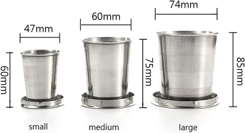 Miniatura 2 de Teensery Taza plegable de acero inoxidable para acampar, taza portátil plegable con llavero para actividades al aire libre, senderismo, picnic