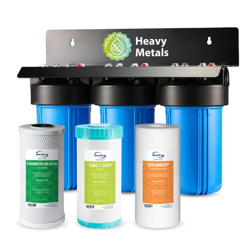 iSpring WGB31B-KS Sistema de filtro de agua para toda la casa, reduce metales pesados, plomo, cloro, cloramina, sedimentos, filtración de 3 etapas,