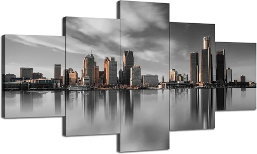 Miniatura 22 de Cawpom Arte de pared de Los Ángeles en blanco y negro, cuadro decorativo para pared, diseño de horizonte de Los Ángeles, póster de palmera, marco