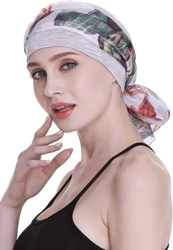 Miniatura 4 de Elegante gorro de quimioterapia con bufandas sedosas para mujeres con cáncer para pérdida de cabello